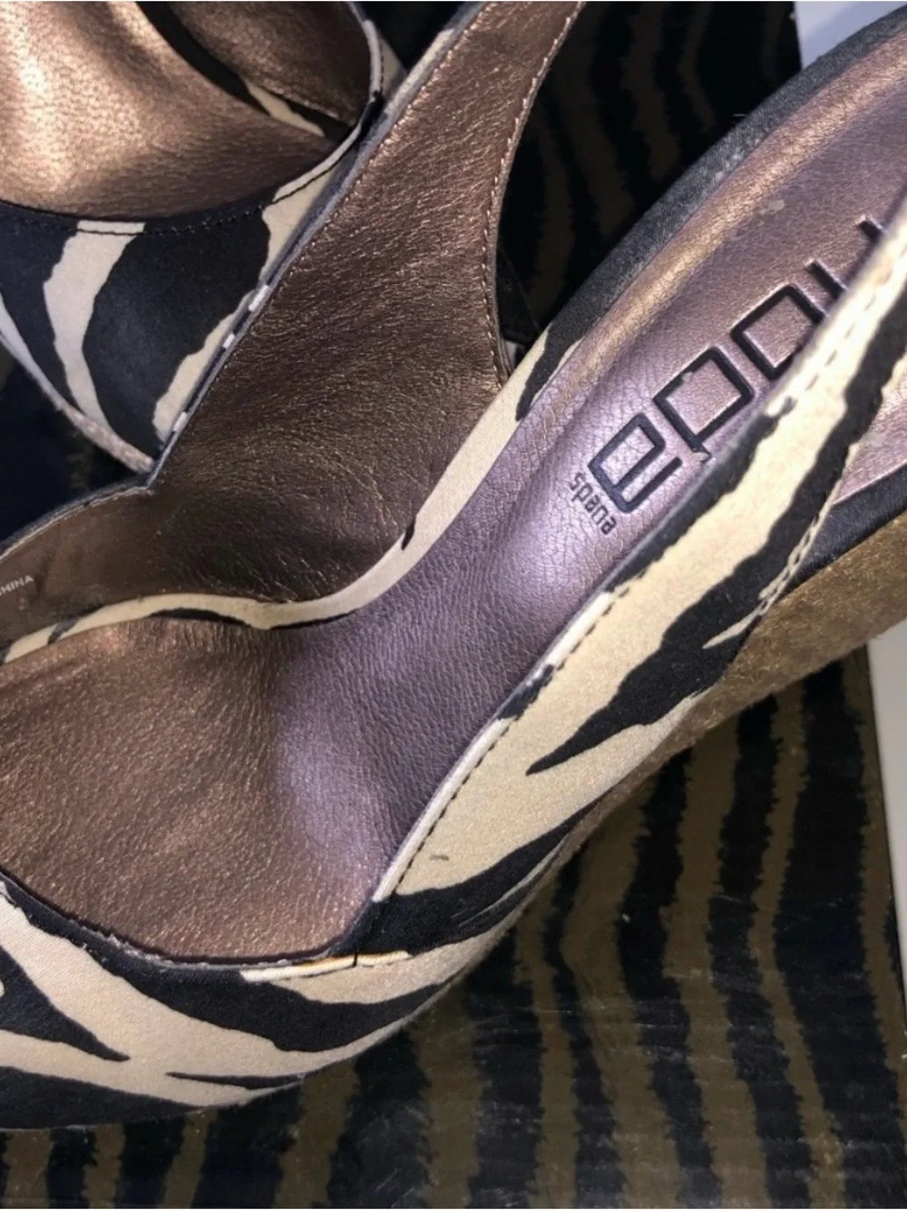 Moda Spana Zebra Print Black & Cream Slingback Wedges